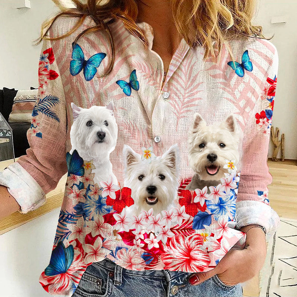 West Highland White Terrier Floral Casual Shirt