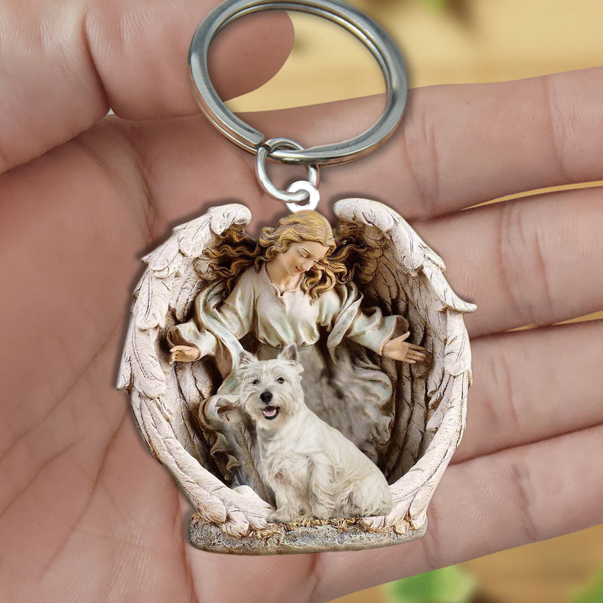 Angel Hug West highland white terrier Acrylic Keychain