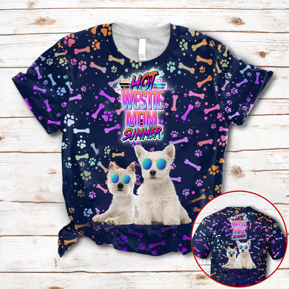 Hot Westie Mom Summer Neon Tropical Desing 3D All Over Print T-Shirt