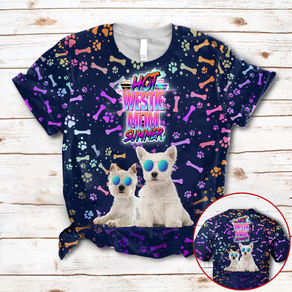 Hot Westie Mom Summer Neon Tropical Desing 3D All Over Print T-Shirt