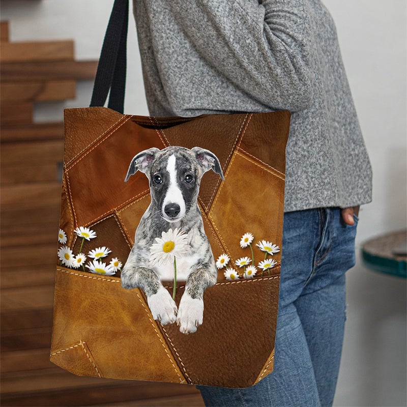 Whippet 02Holding Daisy All Over Printed Tote Bag