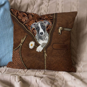 Whippet Holding Daisy Pillow Case