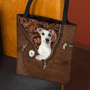 Whippet Holding Daisy Tote Bag