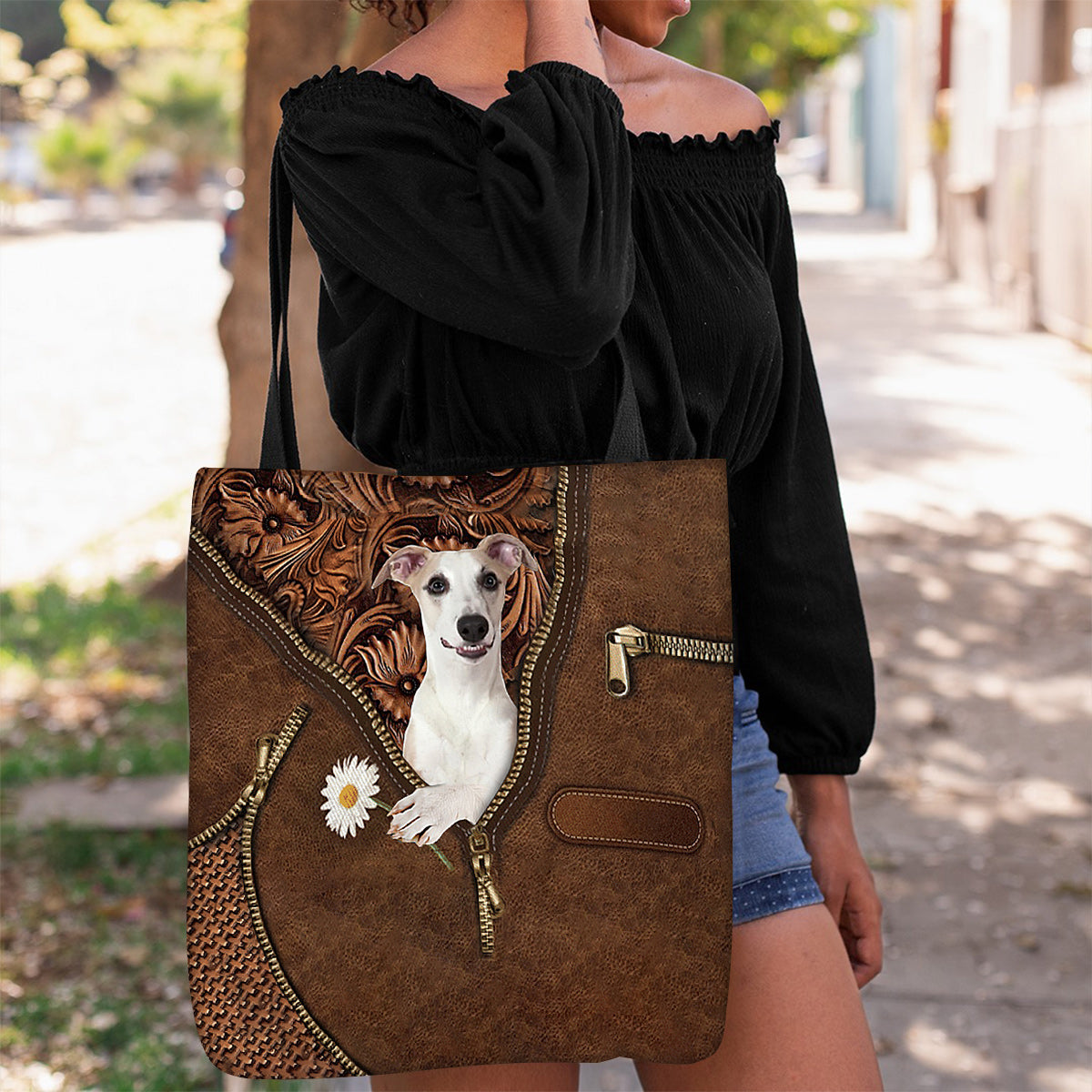 Whippet Holding Daisy Tote Bag