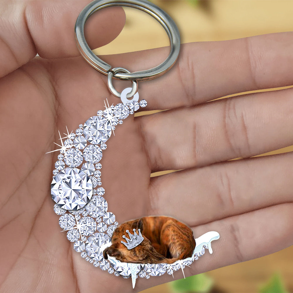 Whippet Sleeping On A Diamond Moon Acrylic Keychain