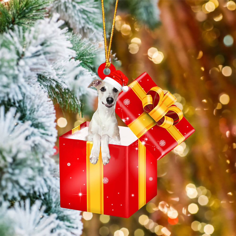 Whippet 1 In Red Gift Box Christmas Ornament