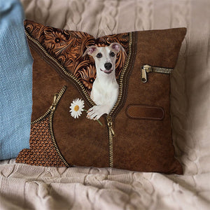 Whippet 2 Holding Daisy Pillow Case