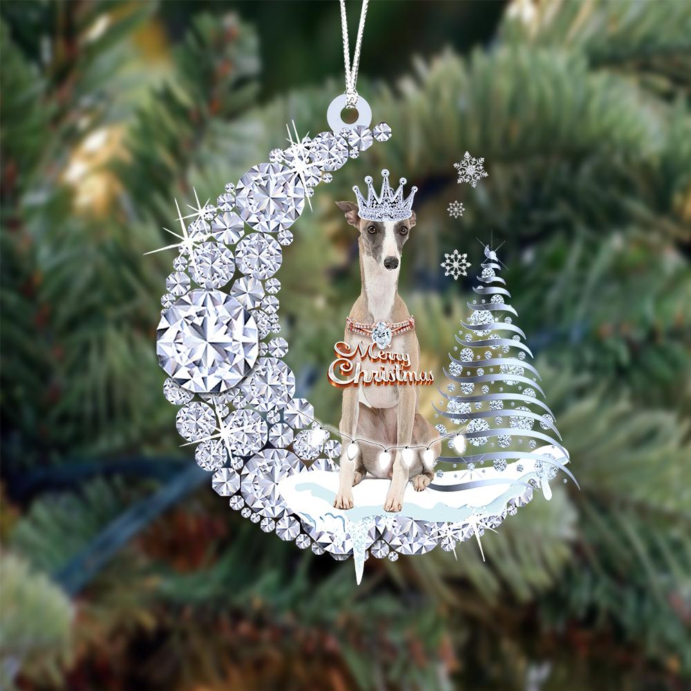 Whippet Diamond Moon Merry Christmas Ornament