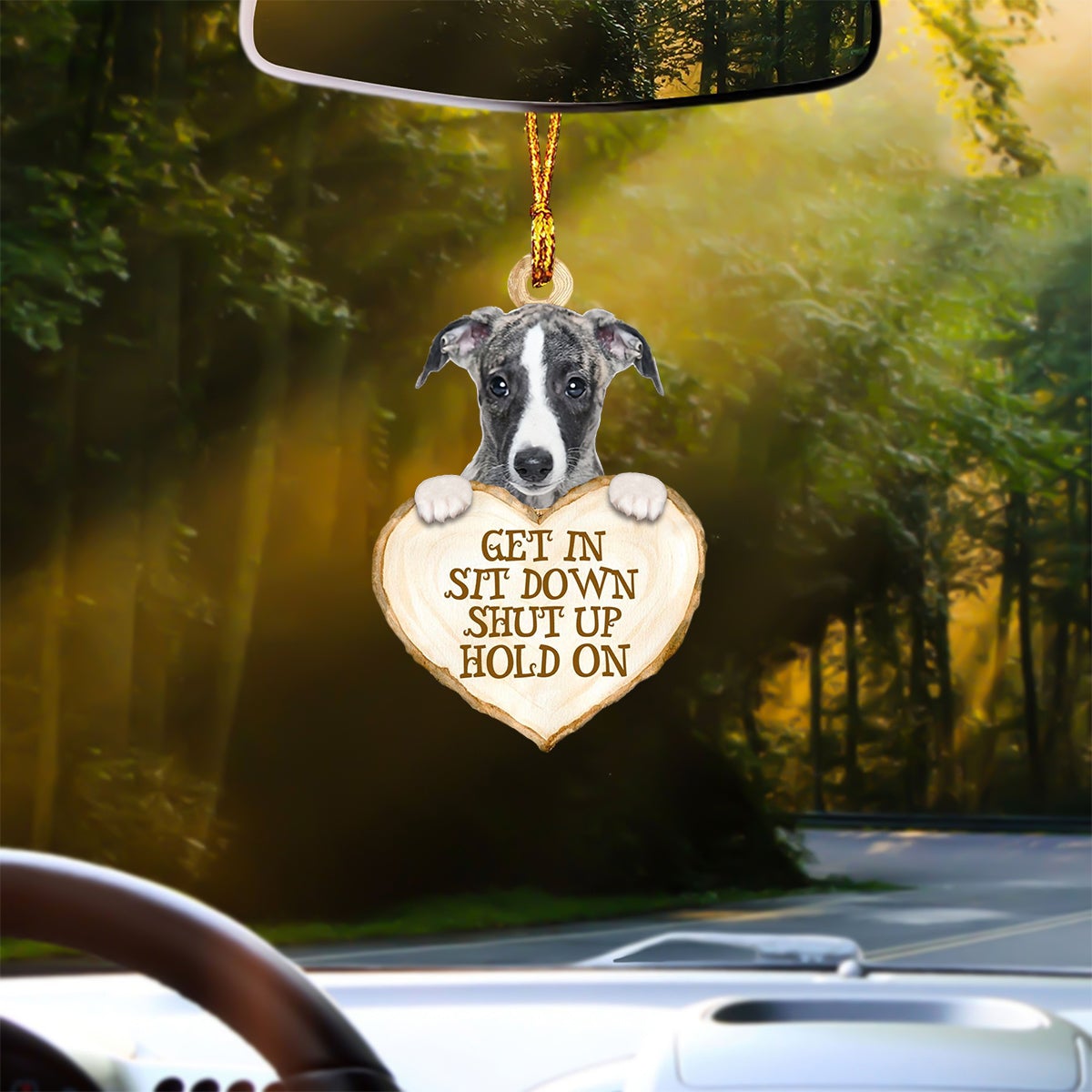 Whippet Heart Shape Get In Car Hanging Ornament