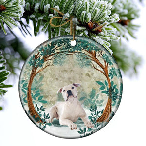White American Bulldog Among Forest Porcelain/Ceramic Ornament
