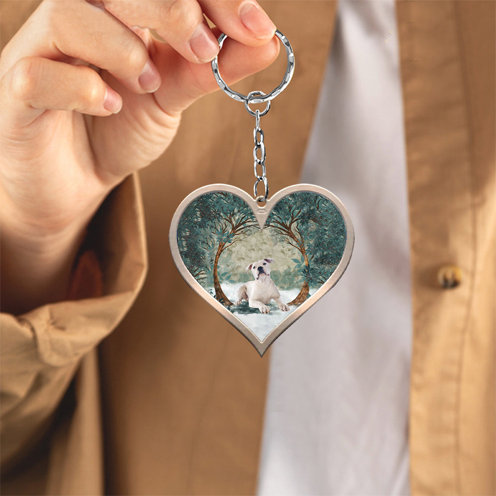 White American Bulldog Heart Shape Stainless Steel Keychain