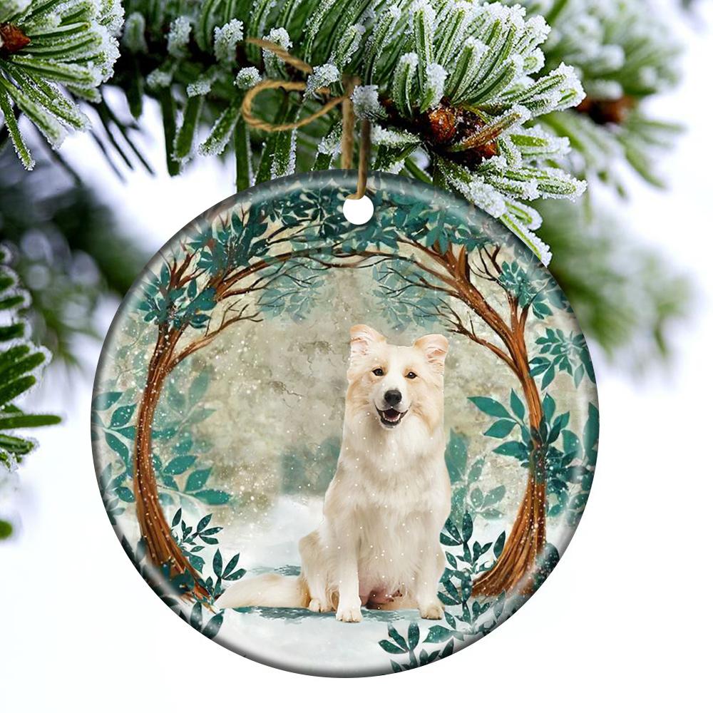 White Border Collie Among Forest Porcelain/Ceramic Ornament