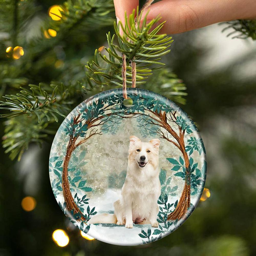 White Border Collie Among Forest Porcelain/Ceramic Ornament