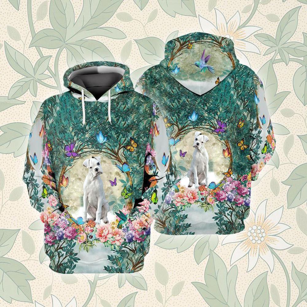 White Boxer Among Forest Unisex Hoodie