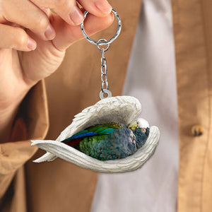 White Capped Pionus Sleeping Angel Acrylic Keychain