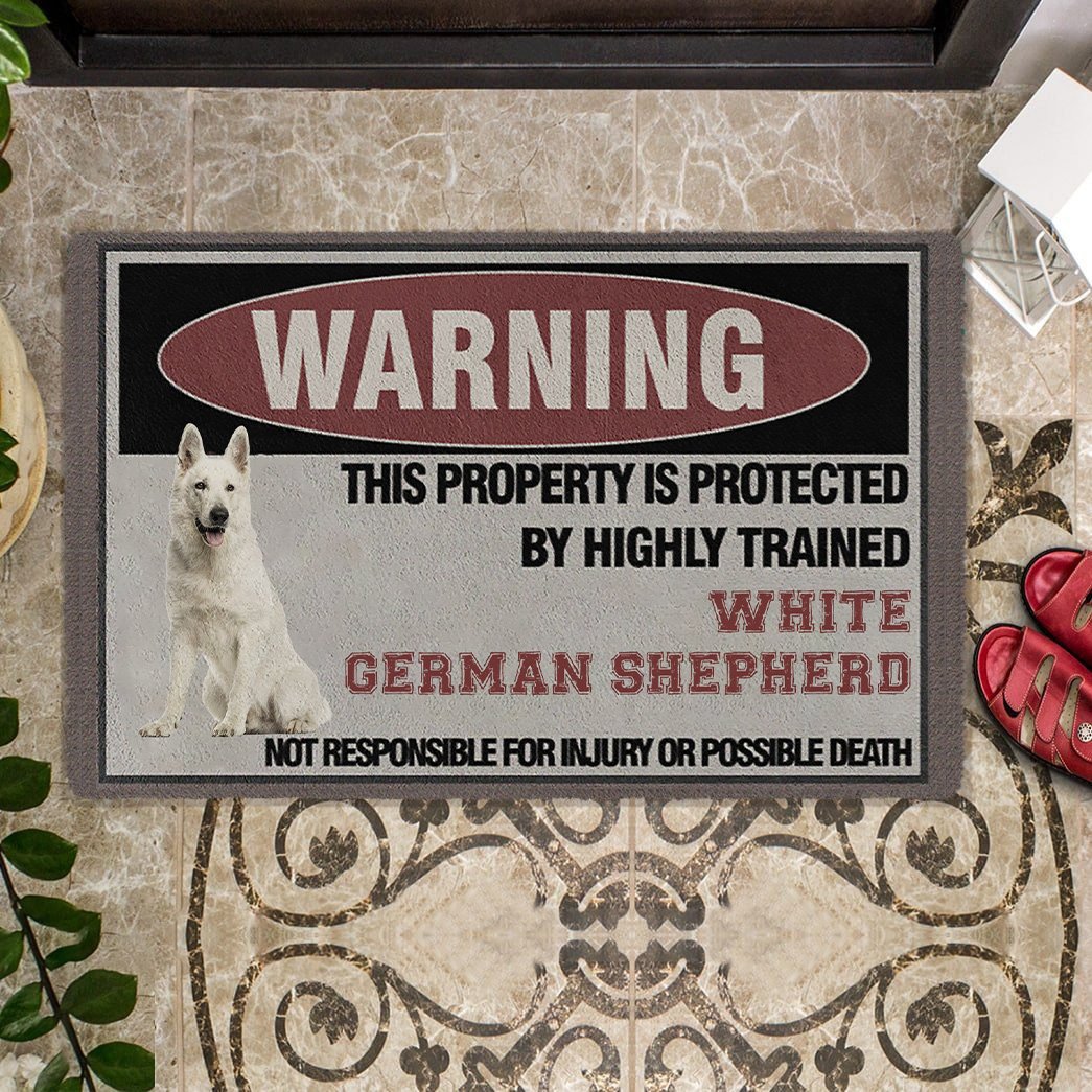 THIS PROPERTY IS PROTECTED BY HIGHLY TRAINED White German Shepherd Doormat