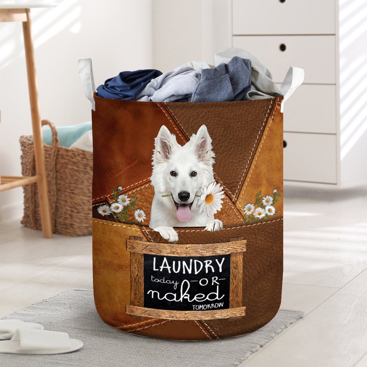 White German Shepherd Laundry Today Or Naked Tomorrow Laundry Basket