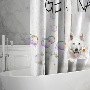 White German Shepherd Get Naked Daisy Shower Curtain