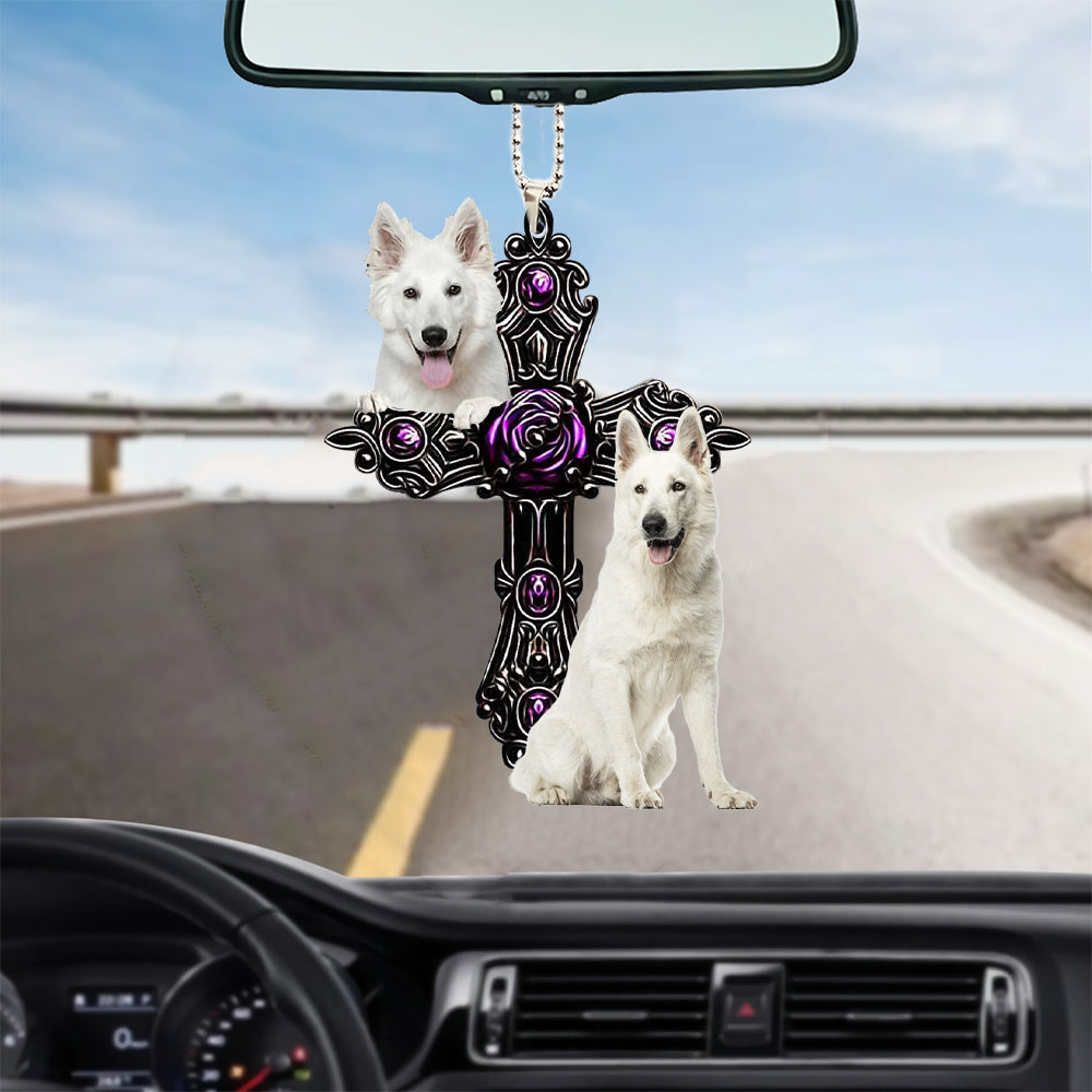 White German Shepherd Pray For God Car Hanging Ornament