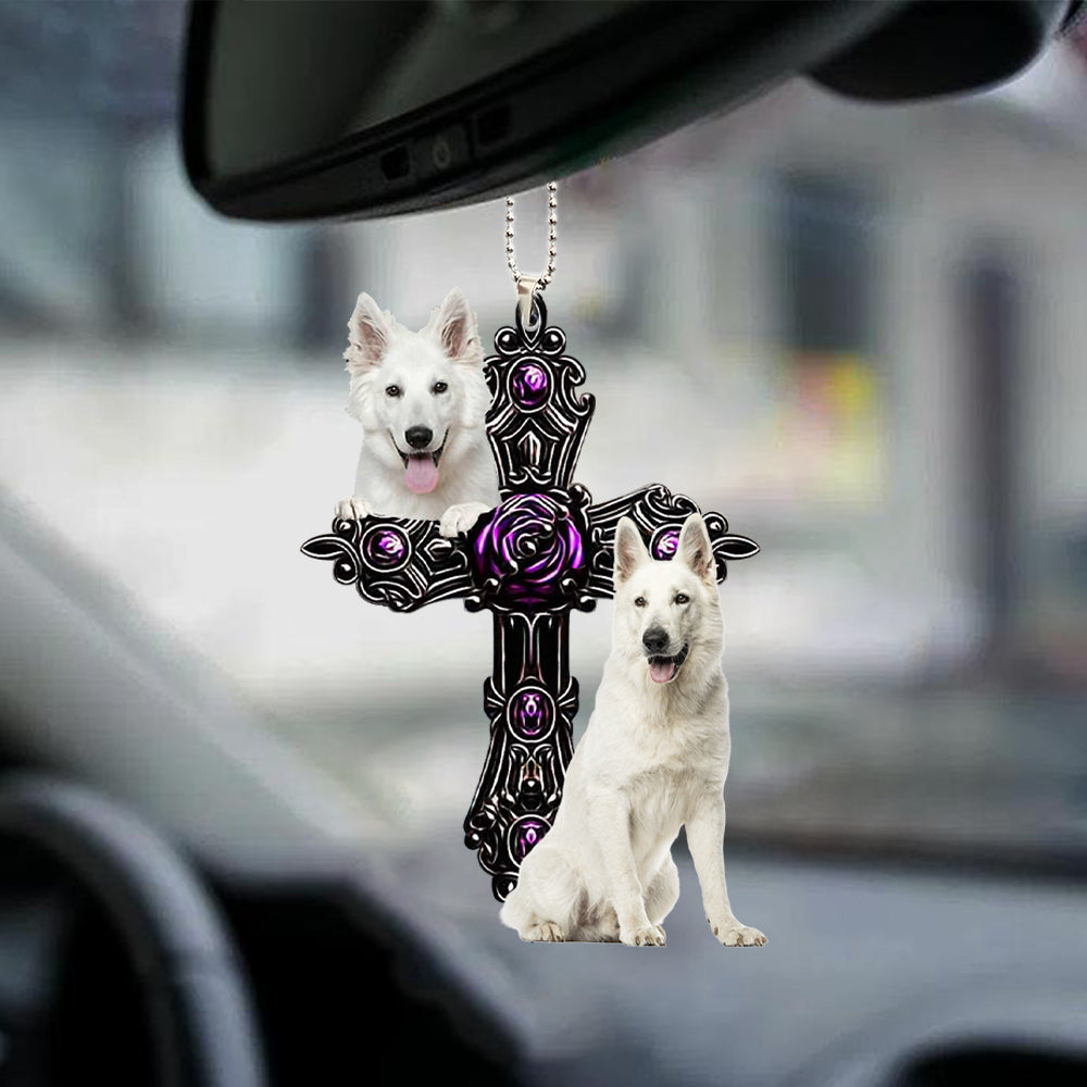 White German Shepherd Pray For God Car Hanging Ornament