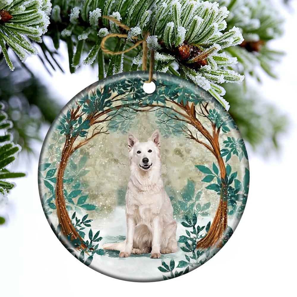 White German Shepherd Among Forest Porcelain/Ceramic Ornament