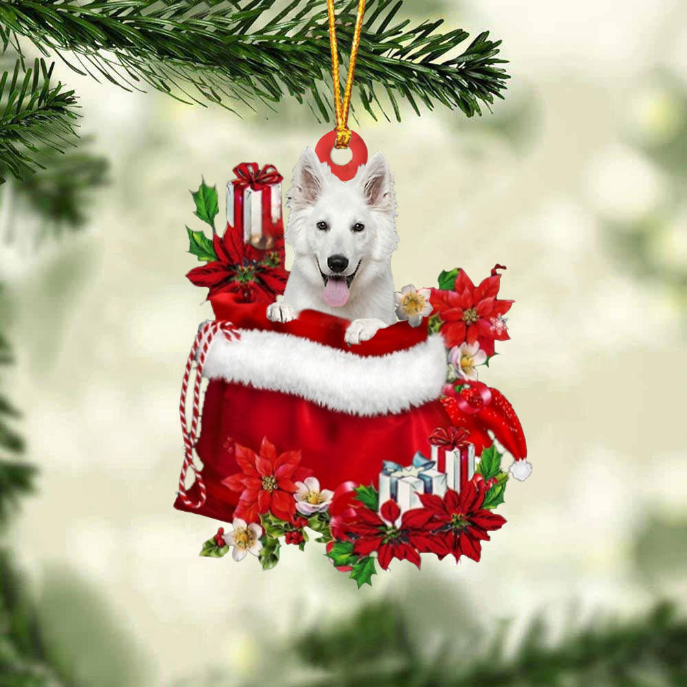 White German Shepherd In Gift Bag Christmas Ornament