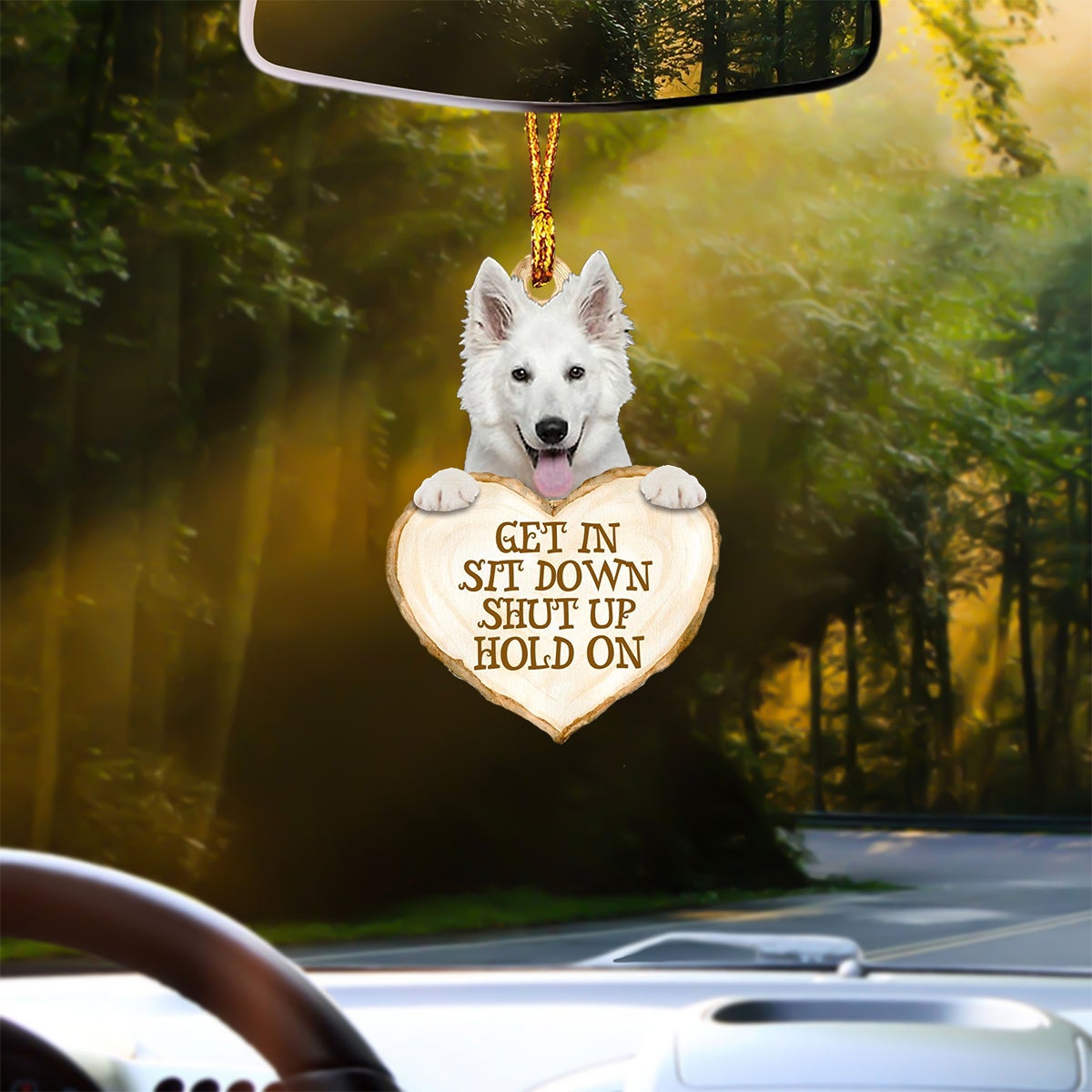 White German Shepherd Heart Shape Get In Car Hanging Ornament