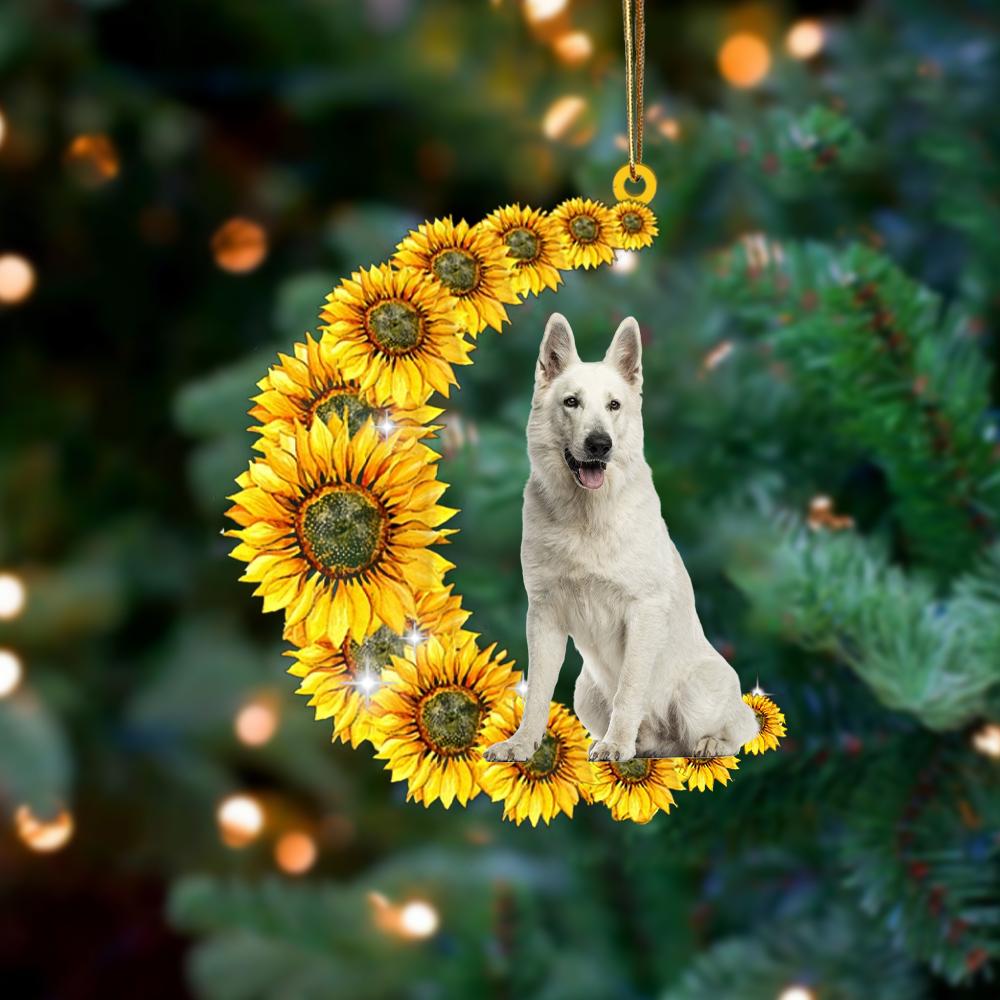 White German Shepherd On Sunflower Moon Ornament