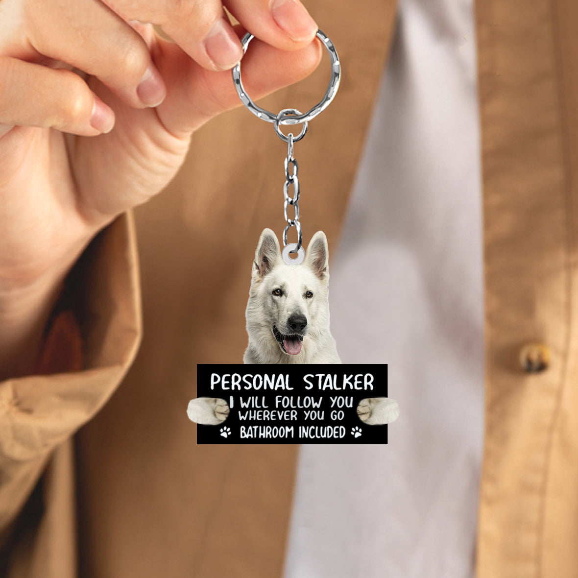 White German Shepherd Personal Stalker Acrylic Keychain