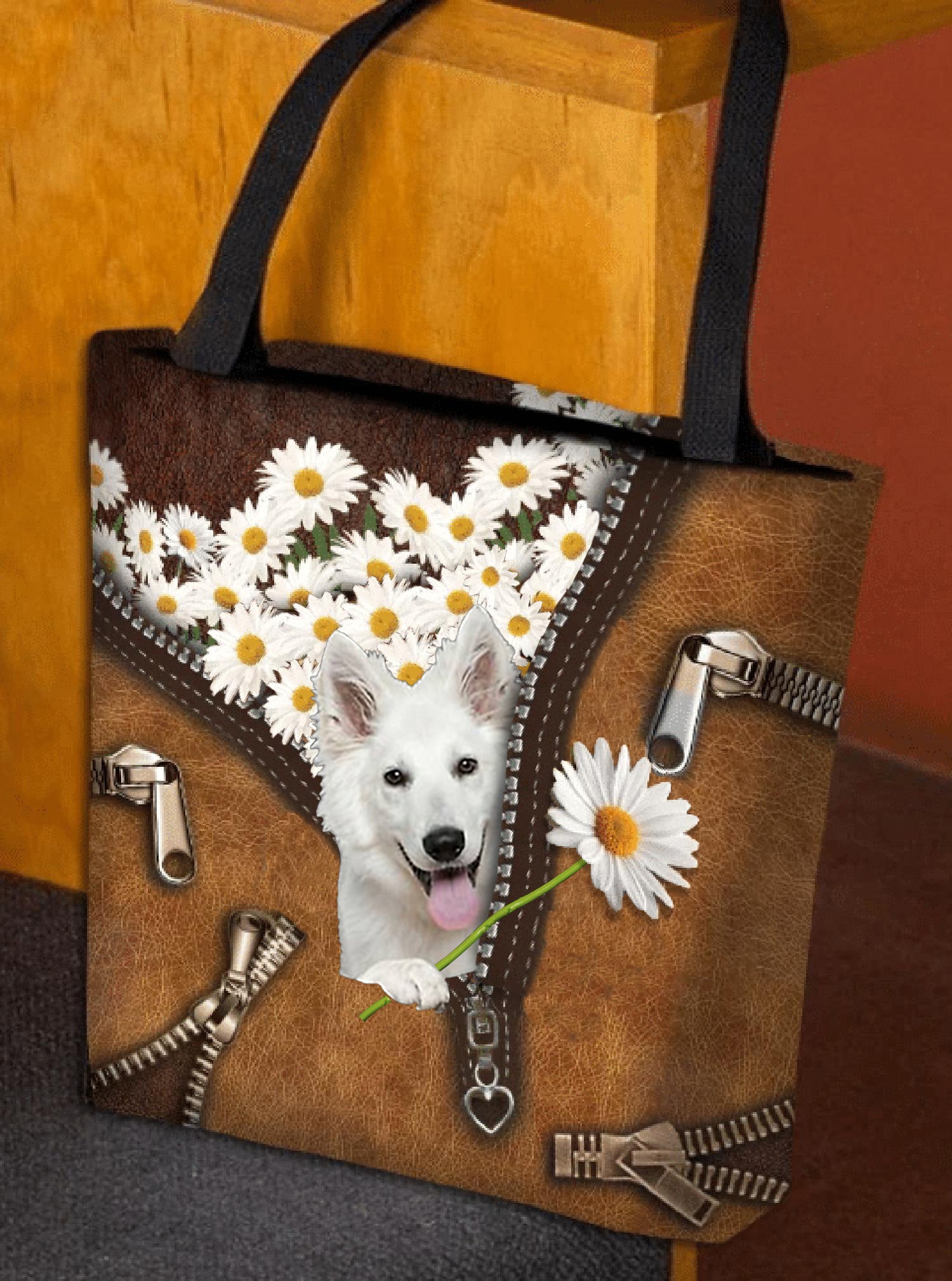 White German Shepherd Daisy Women Tote Bag
