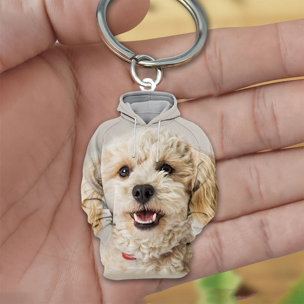 White Mixed Poodle 3D Graphic Hoodie Acrylic Keychain