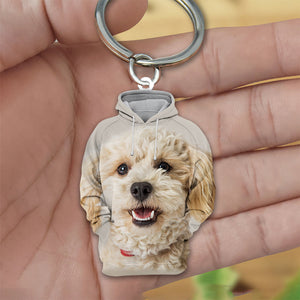 White Mixed Poodle 3D Graphic Hoodie Acrylic Keychain