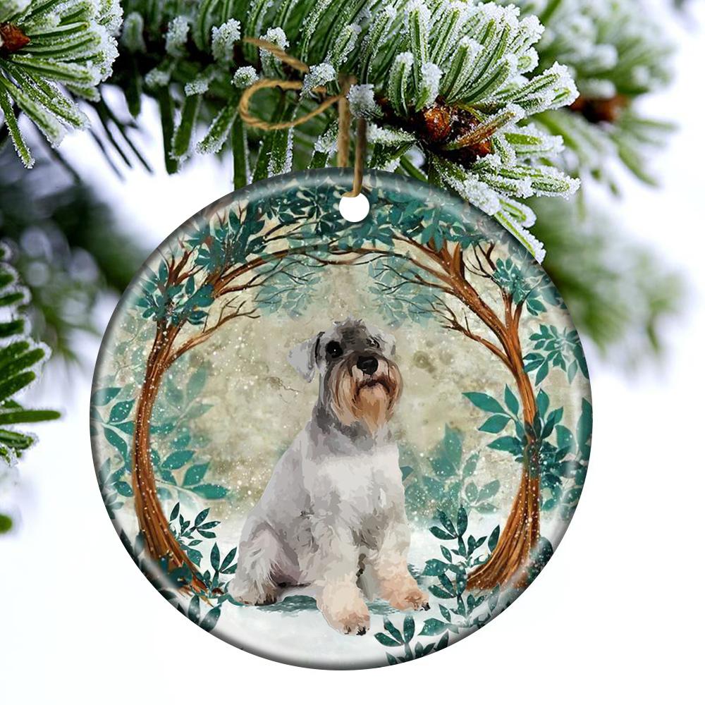 White Schnauzer Among Forest Porcelain/Ceramic Ornament