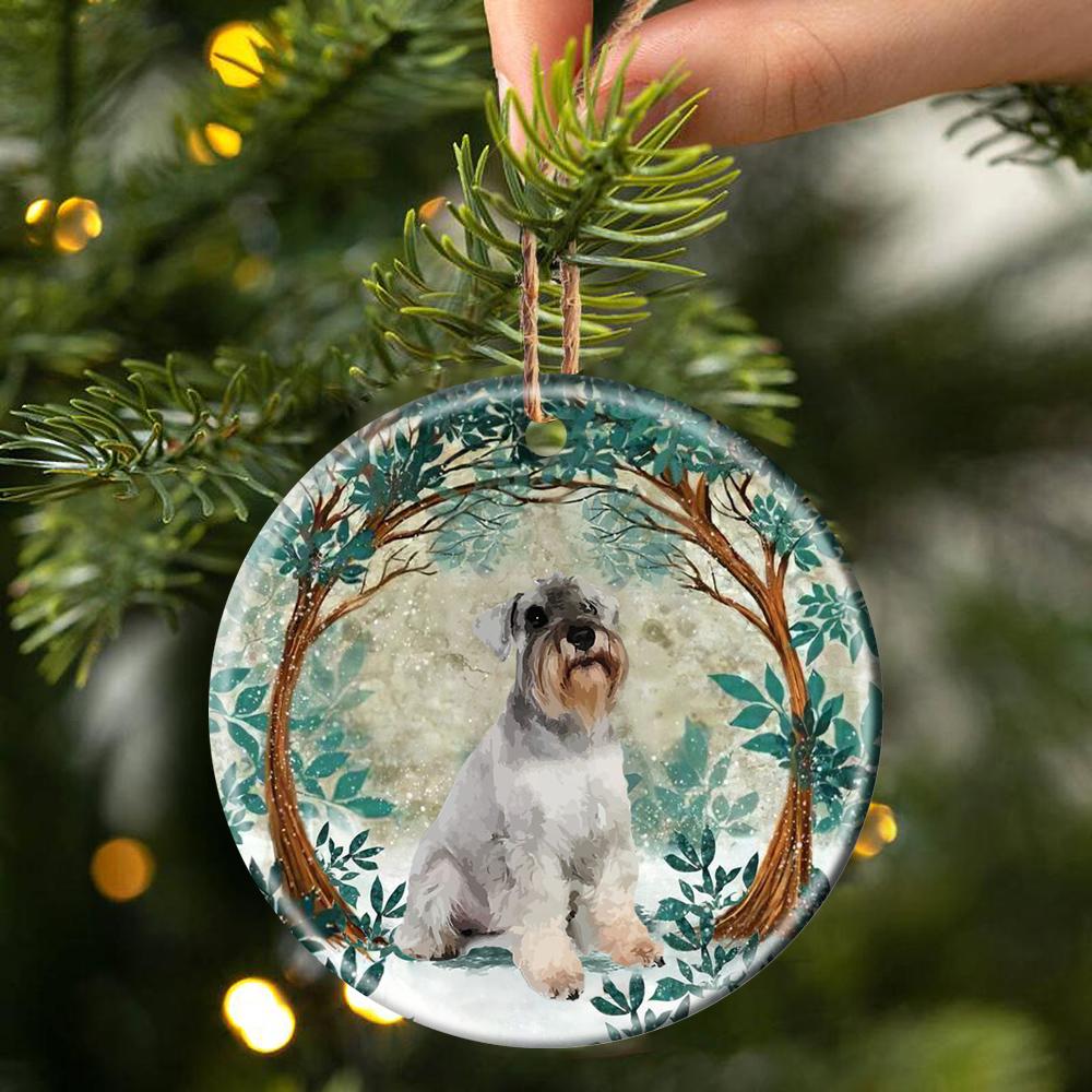 White Schnauzer Among Forest Porcelain/Ceramic Ornament
