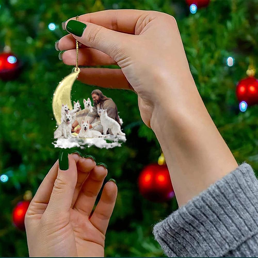 Jesus Surrounded By White Shepherds On The Moon Ornament