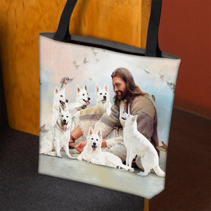 Jesus Surrounded By White Shepherds Tote Bag