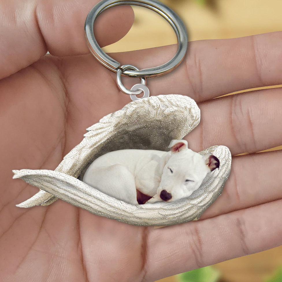 White Staffie1 Sleeping Angel Acrylic Keychain