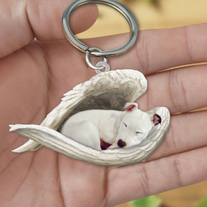 White Staffie1 Sleeping Angel Acrylic Keychain