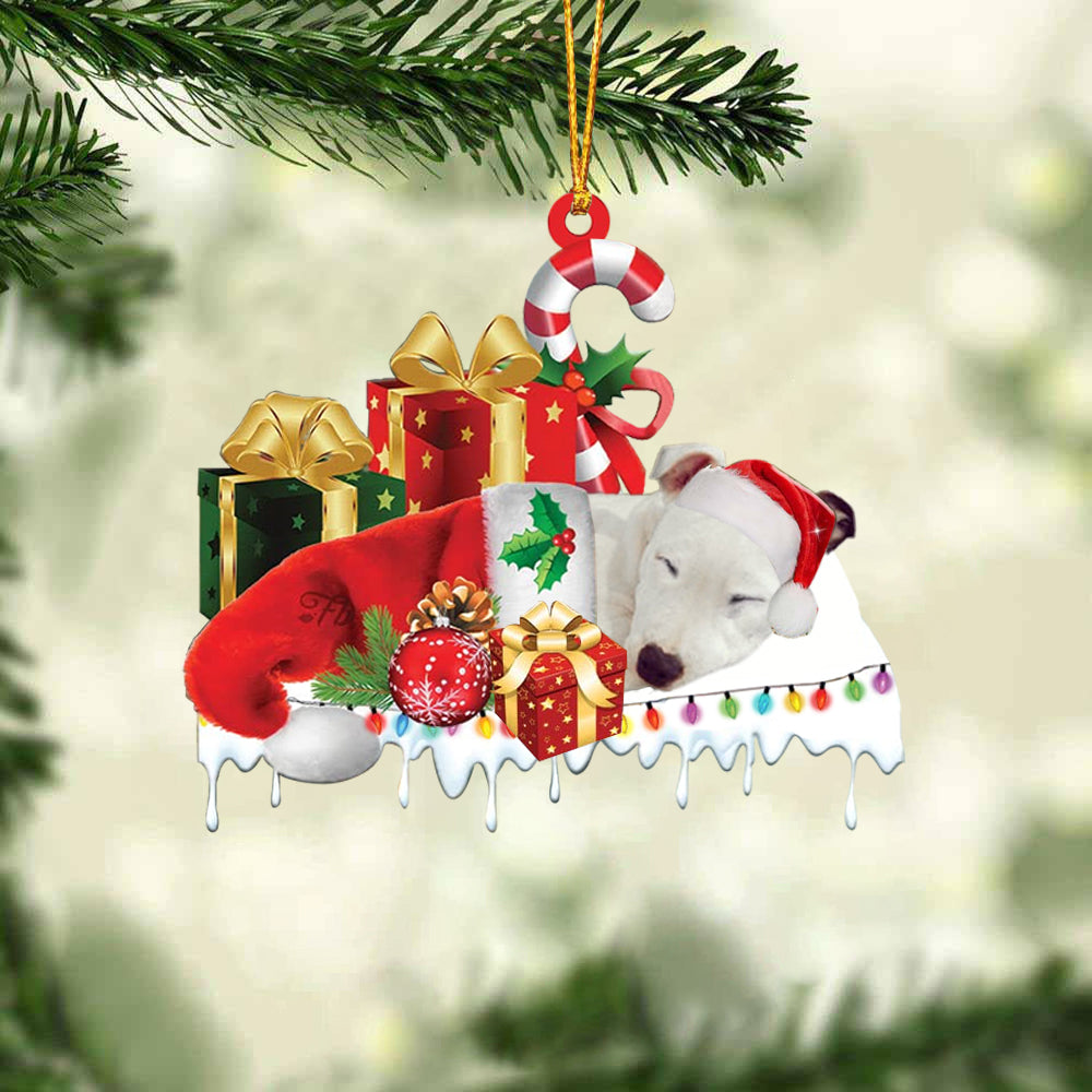 White Staffie Merry Christmas Hanging Ornament-0211