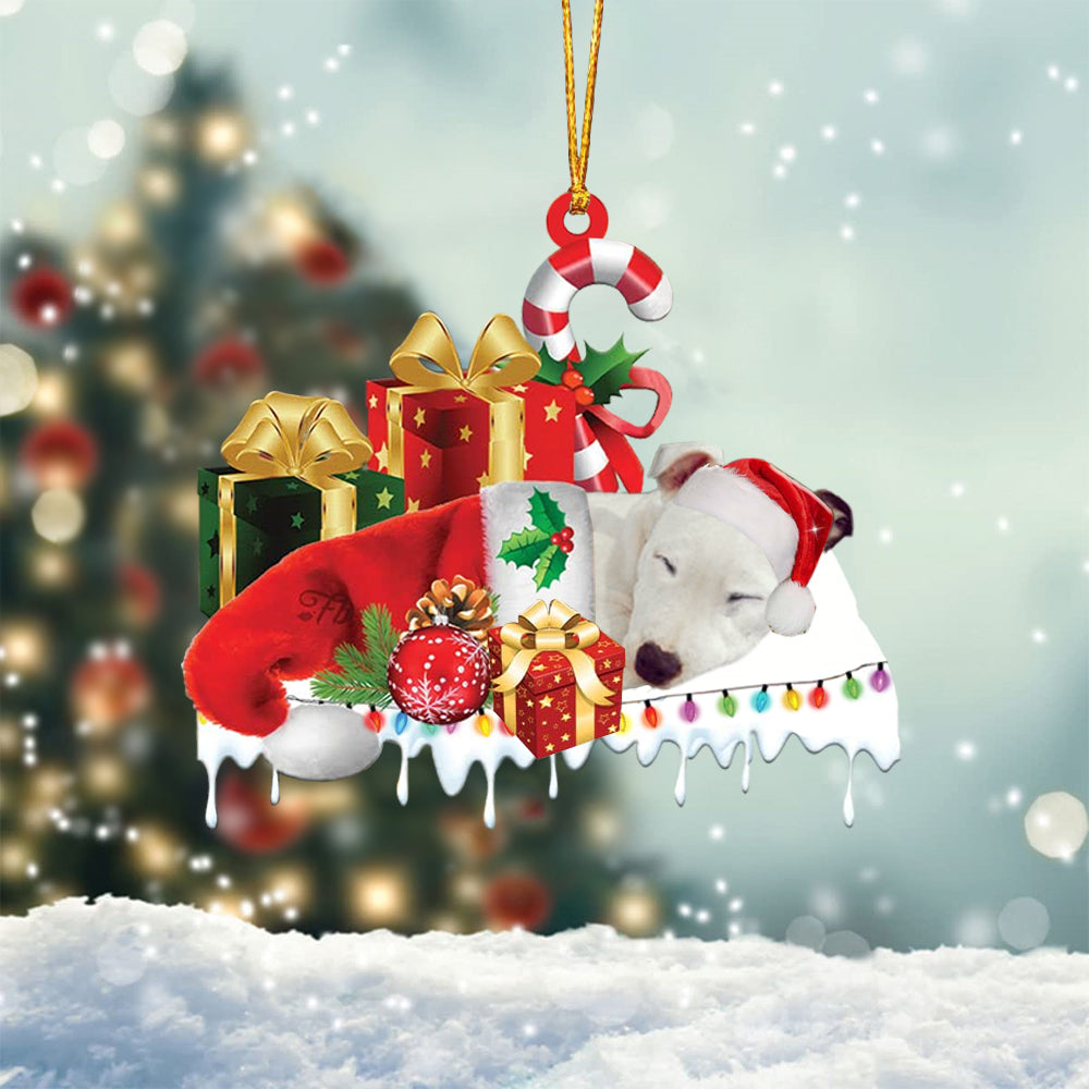 White Staffie Merry Christmas Hanging Ornament-0211