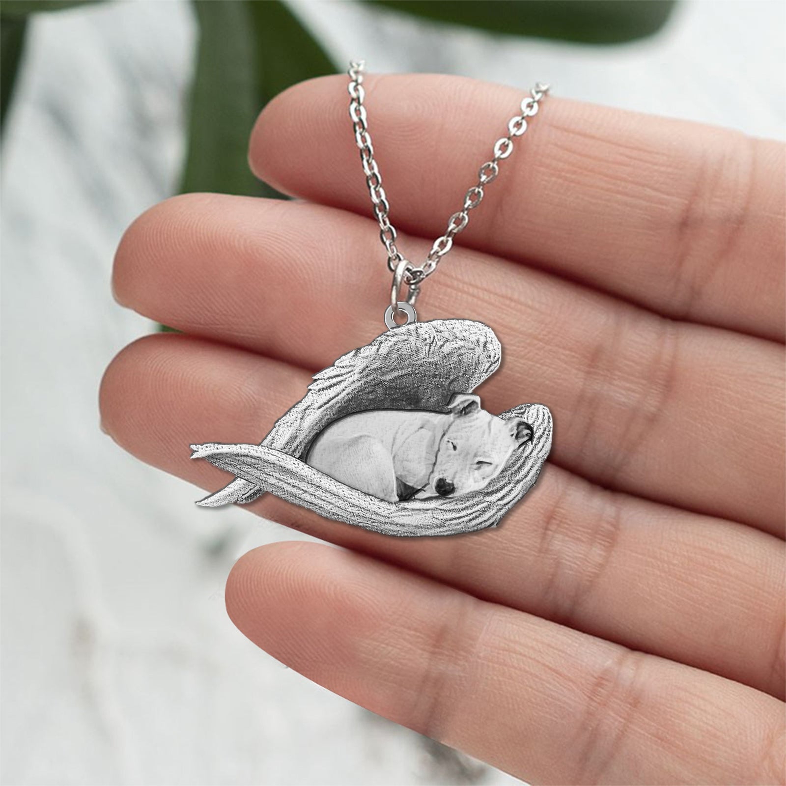 White Staffie Sleeping Angel Necklace