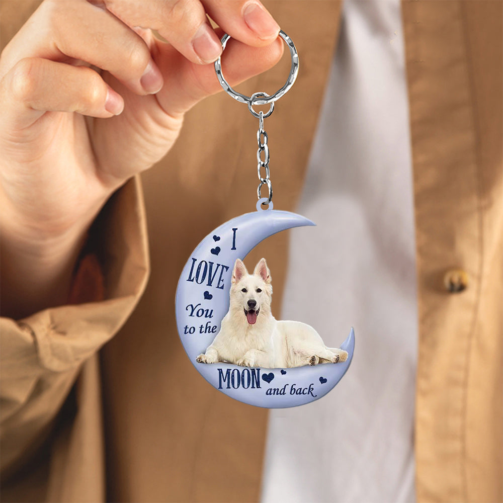 White german shepherd I Love You To The Moon And Back Flat Acrylic Keychain