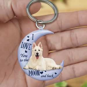 White german shepherd I Love You To The Moon And Back Flat Acrylic Keychain