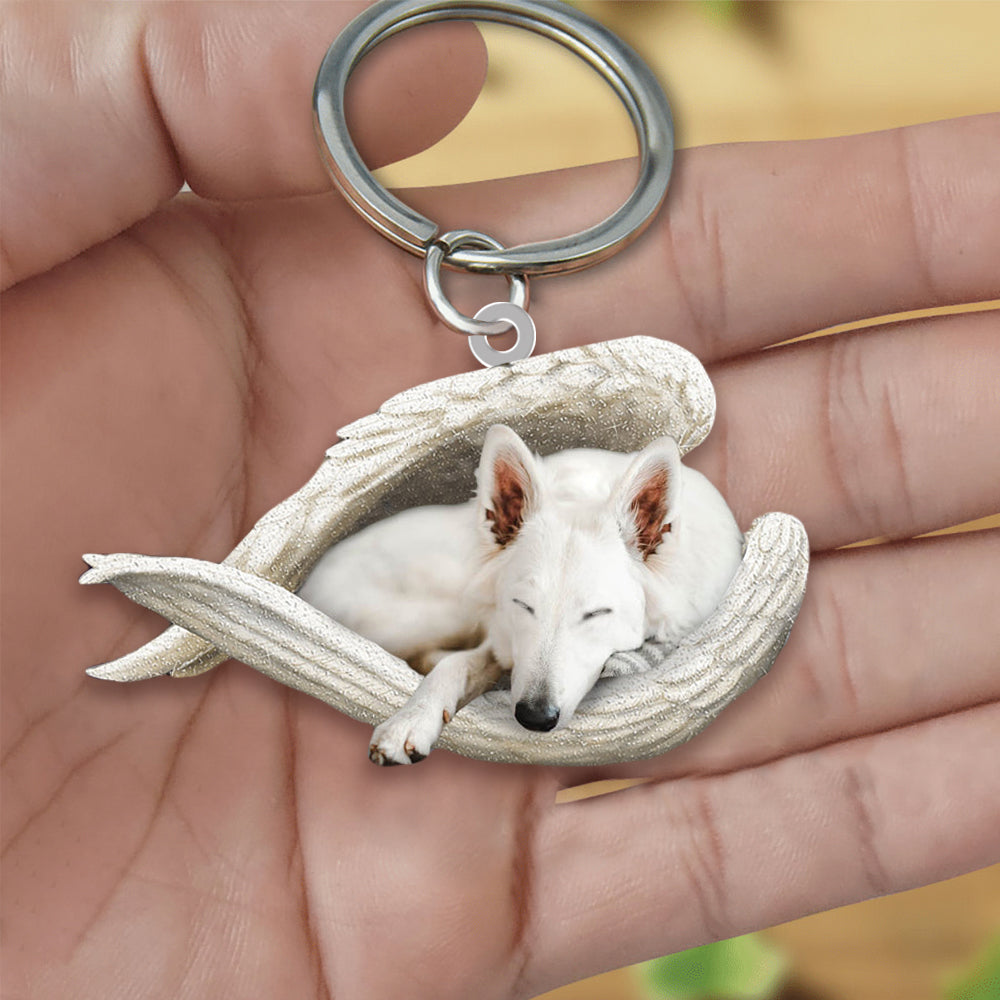 White german shepherd Sleeping Angel Acrylic Keychain
