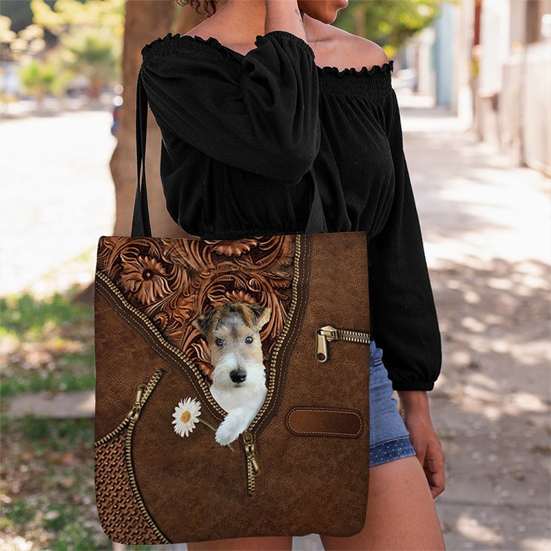 Wire Fox Terrier Holding Daisy Tote Bag