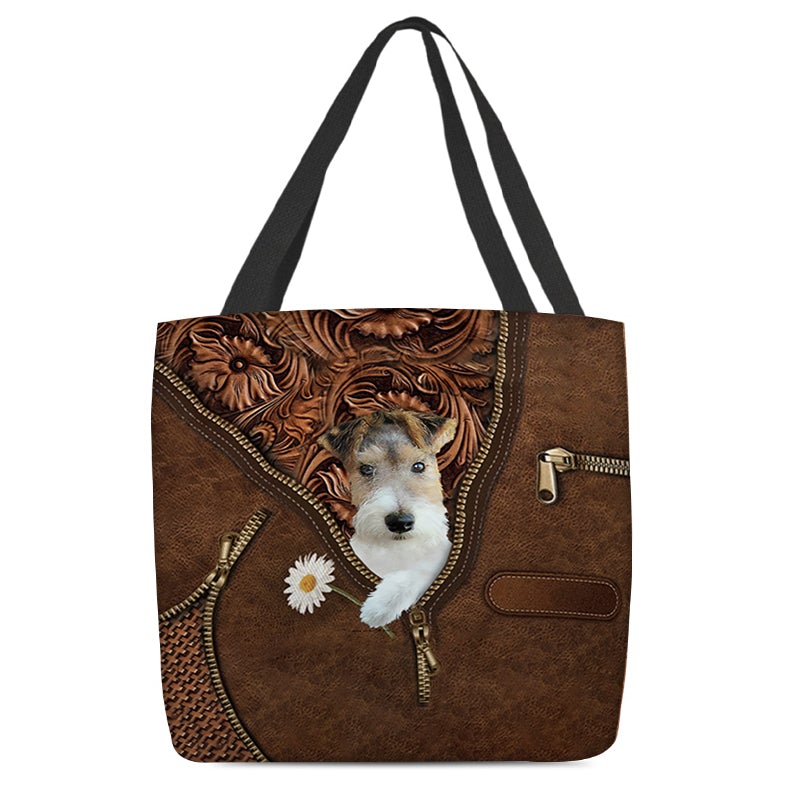 Wire Fox Terrier Holding Daisy Tote Bag