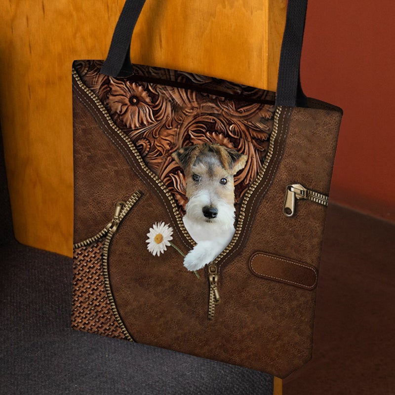 Wire Fox Terrier Holding Daisy Tote Bag