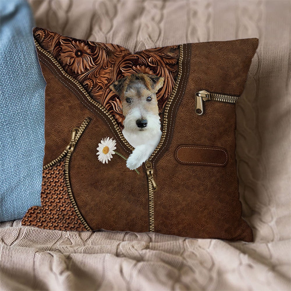 Wire Fox Terrier Holding Daisy Pillow Case