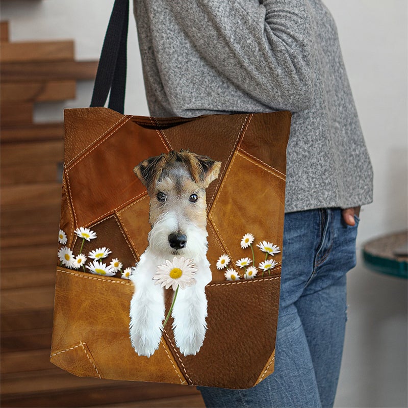 Wire Fox Terrier Holding Daisy All Over Printed Tote Bag