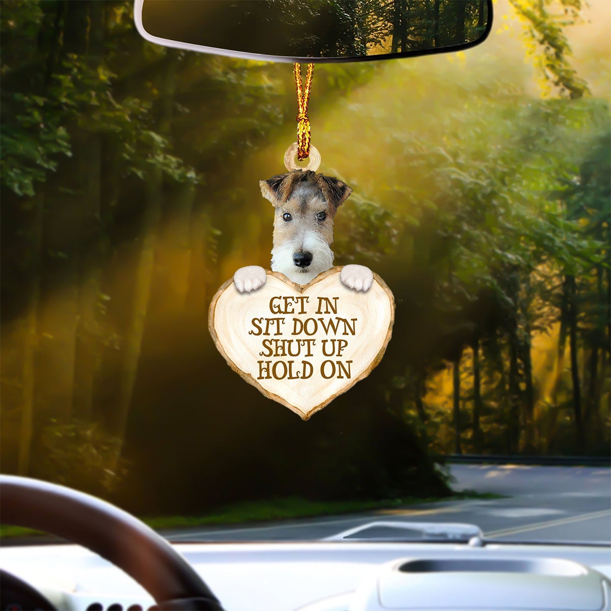 Wire Fox Terrier Heart Shape Get In Car Hanging Ornament